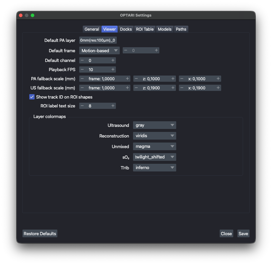 Settings – Viewer